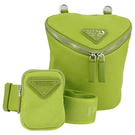 Borsa a Spalla PRADA in Tela Argento Verde Auth 102538SAV