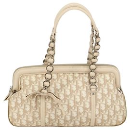 Borsa tote romantica in tela Trotter Christian Dior PVC beige argento autentica 150070V