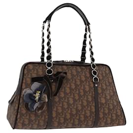 Sac à main en toile Trotter romantique Christian Dior PVC marron argent authentique 160136V