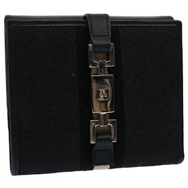 GUCCI GG Tela Sherry Line Portafoglio Jackie Nero Bianco Auth 60081V