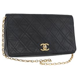 CHANEL Borsa a Spalla Matelassé in Pelle di Agnello Nera Oro CC Auth bs34016