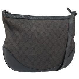 Borsa a Spalla GG Canvas Gucci Nera Argento 272380 Auth ka2298A