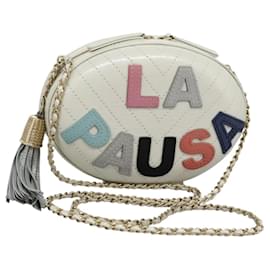 CHANEL V Stitch LA PAUSA Borsa a Spalla con Catena in Pelle Bianca CC Auth bs23014SAV