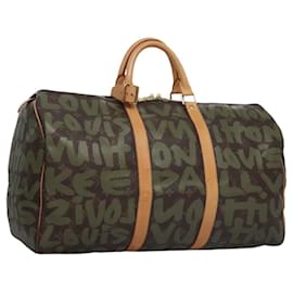 LOUIS VUITTON Monogram graffiti Keepall 50 Borsa Boston Khaki M92196 Auth EC602SAV - Louis Vuitton