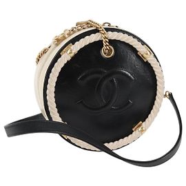 CHANEL Matelassé COCO Marque Chaîne Sac Rond en Corde Cuir Noir CC Auth bs25005SAM