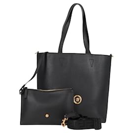 Borsa Tote in pelle 2 in 1 Nera Oro Auth 118751V - Versace