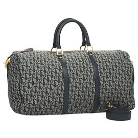 Christian Dior Trotter Canvas Boston Bag 2way Navy Gold Auth BD2104SAV