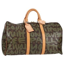 LOUIS VUITTON Monogram Graffiti Keepall 50 Borsa Boston Khaki M92196 Auth 126567SM