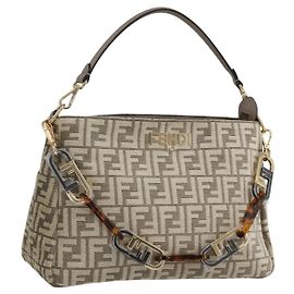 Bolso de mano de lona Zucca FENDI 2 en 1 Beige Oro Auth 149920SM