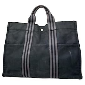 Bolsa tote de lona vintage Hermès preta
