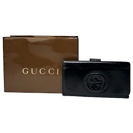 Vintage Gucci GG langer Geldbeutel aus schwarzem Lackleder