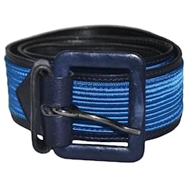 Missoni Gürtel aus Leder und Canvas Schwarz Blau 75 cm