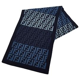 Navy Wollschal mit FF Zucca Logo von Fendi