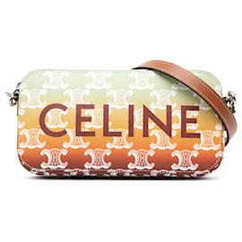 Pochette Orizzontale Logo Sunset in Tela Rivestita Triomphe Marrone di Celine - Céline