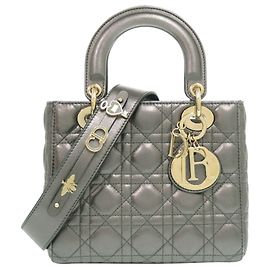 Dior Gray Small Metallic Lambskin Cannage My ABCDior Lady Dior