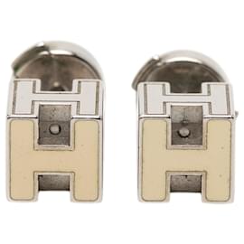 Hermès Silver Palladium Plated Cage D H Cube Earrings
