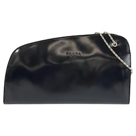 Borsa a spalla in vernice blu navy Prada