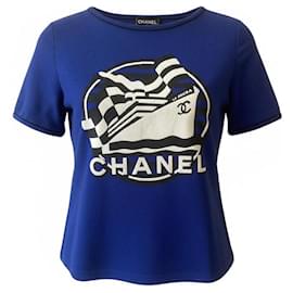 Chanel 19C La Pausa Laufsteg Blaue Bluse Größe FR 42
