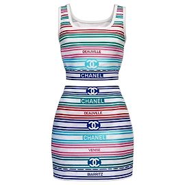 Ensemble jupe top court à rayures multicolores Chanel 19P Sand by the Sea FR 36