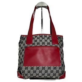 Borsa a mano in tela e pelle monogramma Gucci vintage grigia nera rossa