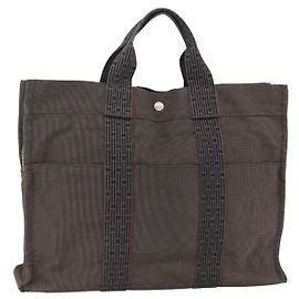 Hermès HERMES Borsa a Mano Her Line MM Tela Grigia Argento Auth BAZ866