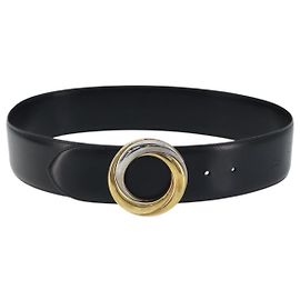 Cintura in pelle Cartier Trinity 34,3" Nero Oro Auth BAZ291