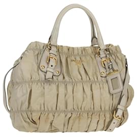 PRADA Borsa a Mano Arricciata in Nylon 2 in 1 Beige Oro Auth BA11812A