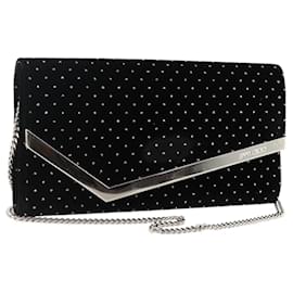 Borsa a Spalla a Catena in Velluto Nero e Argento Jimmy Choo Auth BA12020A