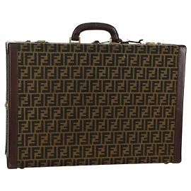 FENDI Trunk in tela Zucca Nero Marrone Auth AMZ468V