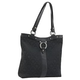 Borsa tote Salvatore Ferragamo in tela nera e argento autentica ka3582