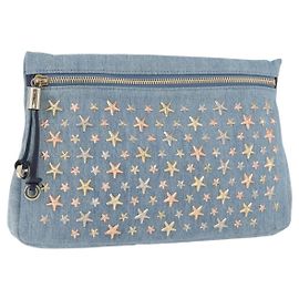 Borsa a mano con borchie Jimmy Choo in denim blu Auth BAZ213A