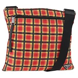 Borsa a Spalla PRADA in Tela Rivestita Rossa Argento Auth YKZ305A