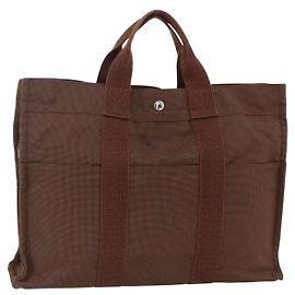 Hermès HERMES Borsa a Mano Her Line MM Tela Marrone Argento Auth ARZ910