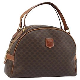 Céline Borsa a mano in tela Macadam CELINE in pelle PVC marrone oro Auth mr2265
