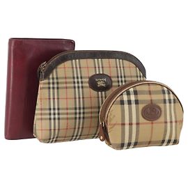 Borsa a mano Burberry Nova Check in tela e pelle 3 pezzi Beige Rosso Auth mr2263
