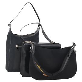 Borsa a Spalla GG Canvas Gucci in Nylon e Pelle 3 Pezzi Nera Auth fm5310