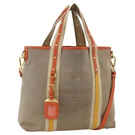 PRADA Borsa a mano Logo jacquard 2way Beige Oro Auth ka3542 - Prada