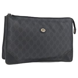 GUCCI GG Supreme Borsa Clutch Vecchia PVC Nero Oro 97 01 029 Auth am11098