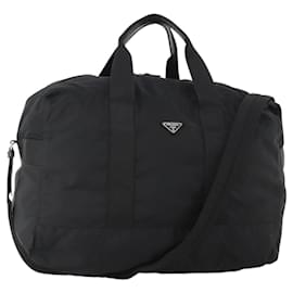Borsa Boston PRADA in nylon 2 vie nera argento Auth YKZ057