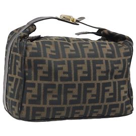 Borsa a mano in tela Zucca FENDI nera e oro Auth bs34151