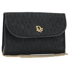 Borsa a spalla in tela a nido d'ape Christian Dior con catena in PVC nera e oro Auth ka3574
