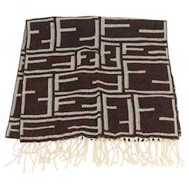 FENDI Zucca Canvas Scarf Wool Ivory Brown Auth 174421A - Fendi