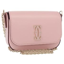 Borsa a spalla a catena Cartier in pelle rosa e oro Auth 167176SM