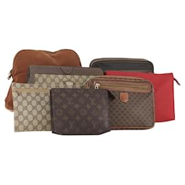 LOUIS VUITTON Borsa Saint Laurent Celine Hermes Gucci PVC 7 Set Beige Auth 155795