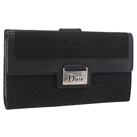Cartera larga de lona Trotter Christian Dior Negra Plata Auth YKZ413A