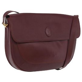 CARTIER Must Line Sac à Bandoulière Cuir Bordeaux Or Auth 174487