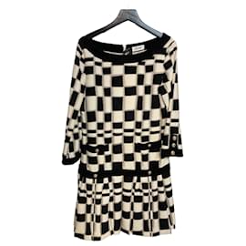 Schwarz- und elfenbeinfarbendes kariertes Kleid von Moschino – Größe 36