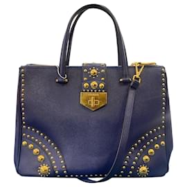 Prada Midnight Blue Leather Bag with Golden Pearls