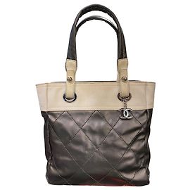 Borsa in pelle grigia e beige Chanel 2006