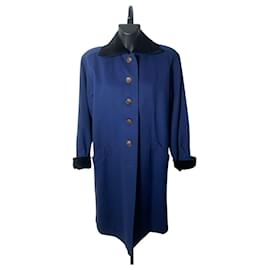 Yves Saint Laurent Blue Coat with Black Velvet Collar
